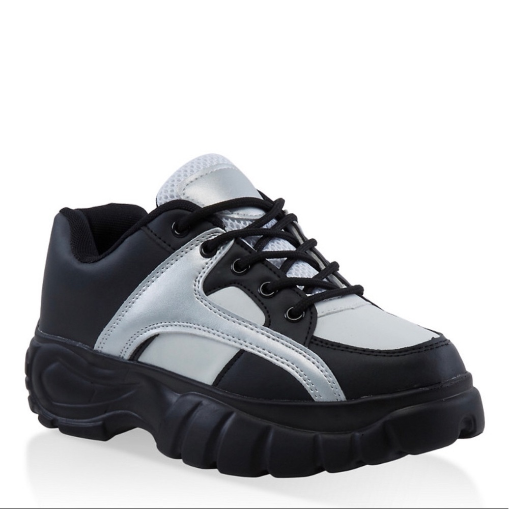 Black White Silver platform dad sneakers Size 10